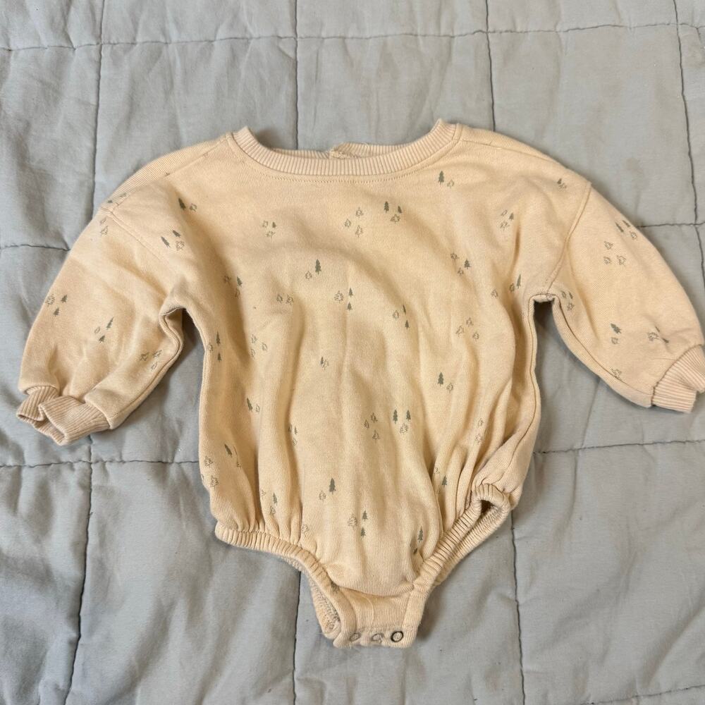 Grayson Collective Beige Tree Print 0-3 Months Sweatshirt Bubble Romper Baby Boy